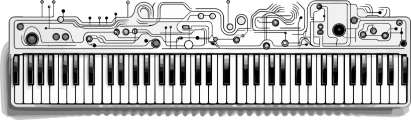 Fotobehang Abstract keyboard keys with musical symbols  representing the versatility of electronic keyboards. simple Vector Illustration art simple minimalist illustration creative © J.V.G. Ransika