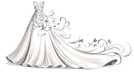 Abstract wedding dress with lace patterns  representing bridal fashion. simple Vector Illustration art simple minimalist illustration creative