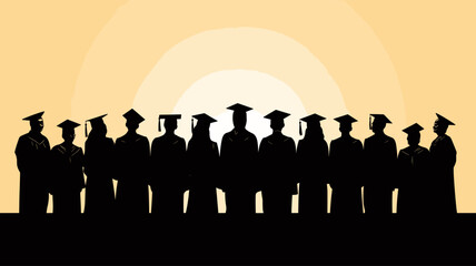 Silhouette of students in graduation gowns and mortarboards  symbolizing academic success. simple Vector Illustration art simple minimalist illustration creative