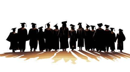 Silhouette of students in graduation gowns and mortarboards  symbolizing academic success. simple Vector Illustration art simple minimalist illustration creative - obrazy, fototapety, plakaty