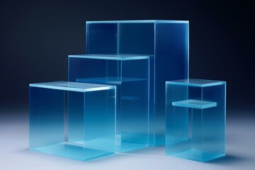 Blue cube display pedestal for showcasing items. Generative AI