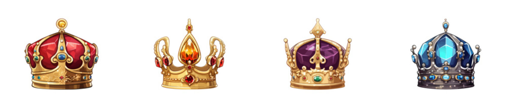 Row of Different Colored Crowns. Cartoon Vector