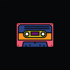 Original vector illustration. The contour icon of a retro audio cassette.