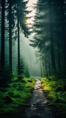 Obraz premium Misty morning in the pine forest.