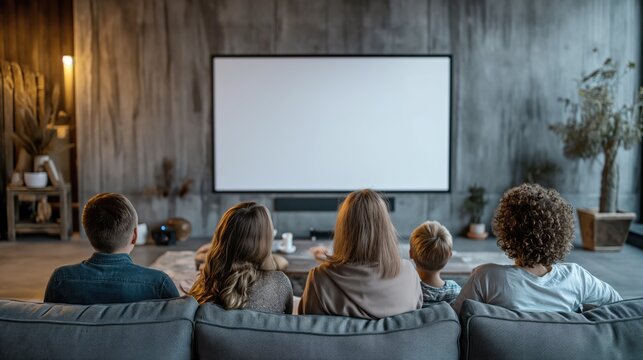 TV mock-up, The family watched a large TV in the living room.