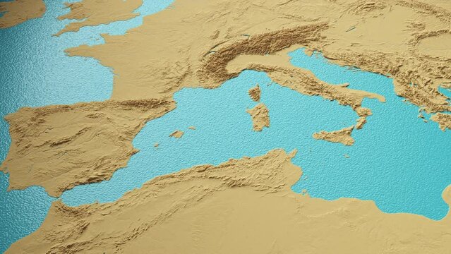 map of Mediterranean sea and simplified surrounding terrain