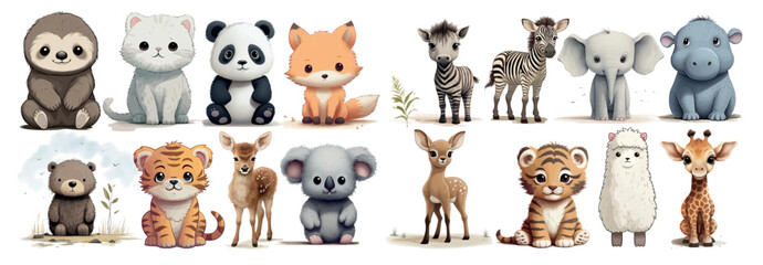 Adorable Illustrated Baby Animals Collection Featuring Different Species in Soft