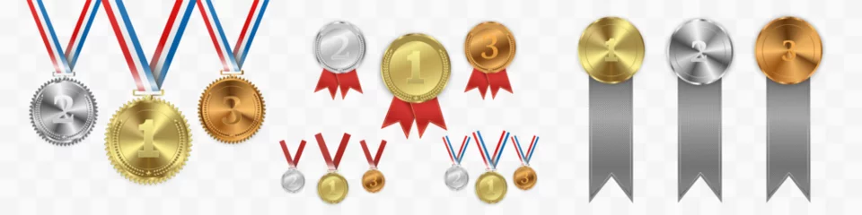 Fotobehang Set of gold, bronze and silver. Award medals isolated on transparent background. Vector illustration of winner concept.   © vikusandra