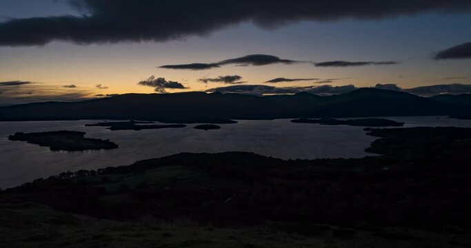 Sunset Timelapse of Loch Lomond from Conic Hill, Scotland.
