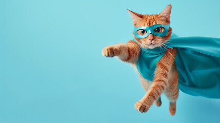 Cute Orange Tabby Kitty with a Blue Cloak: Meet the Superhero Cat.