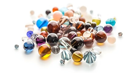 Assortment of Colorful Glass Marbles on White Background