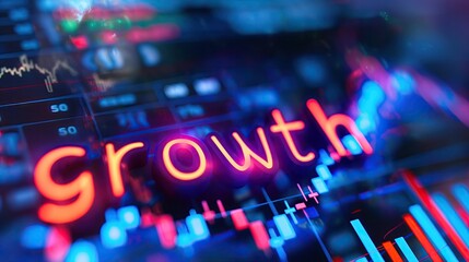 Fototapeta na wymiar The word growth against the background of a stock chart