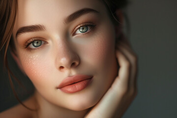 Obraz premium Super model portrait photography for cosmetic products, studio lighting