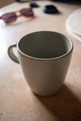 cup of coffee on wooden table