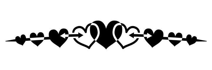 Fototapeta premium text divider with hearts, abstract border design. PNG with transparent background.