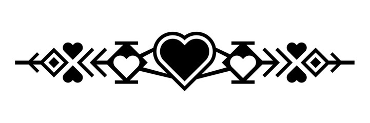 text divider with hearts, abstract border design. PNG with transparent background.