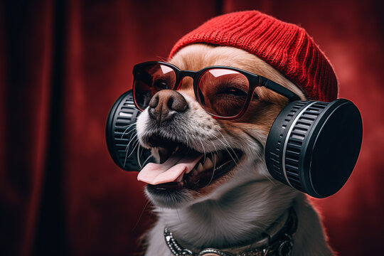 AI generated image of cute funny animal music lover on stage concert performance concept