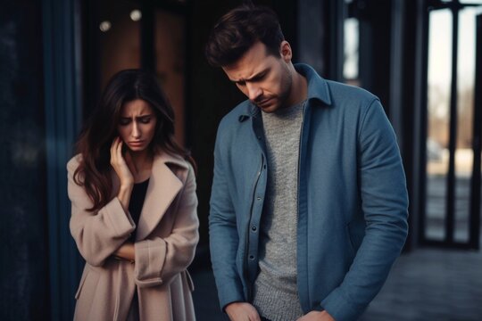 The guy and the girl had a big fight and were upset about it. Sad Upset Woman Crying After a Painful Break-up. Man leaving his girlfriend after split-up last date