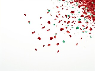 Fototapeta na wymiar Beautiful falling red rose petals falling white background