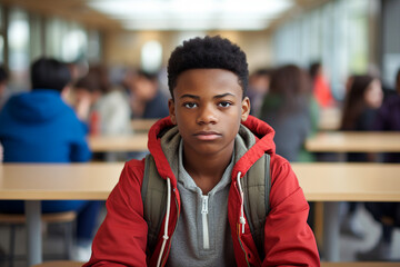 Fototapeta premium Generative AI picture of college student sitting in canteen cafe