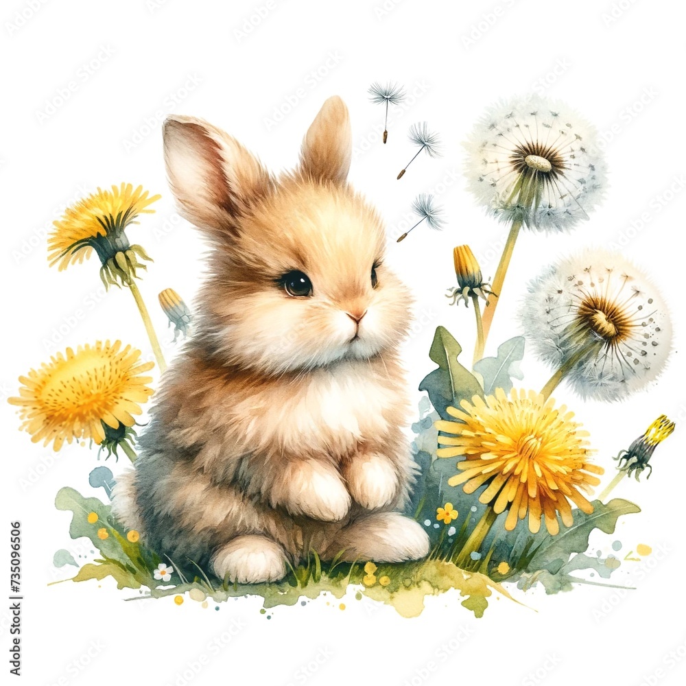 Poster whimsical bunny illustration created with generative ai technology