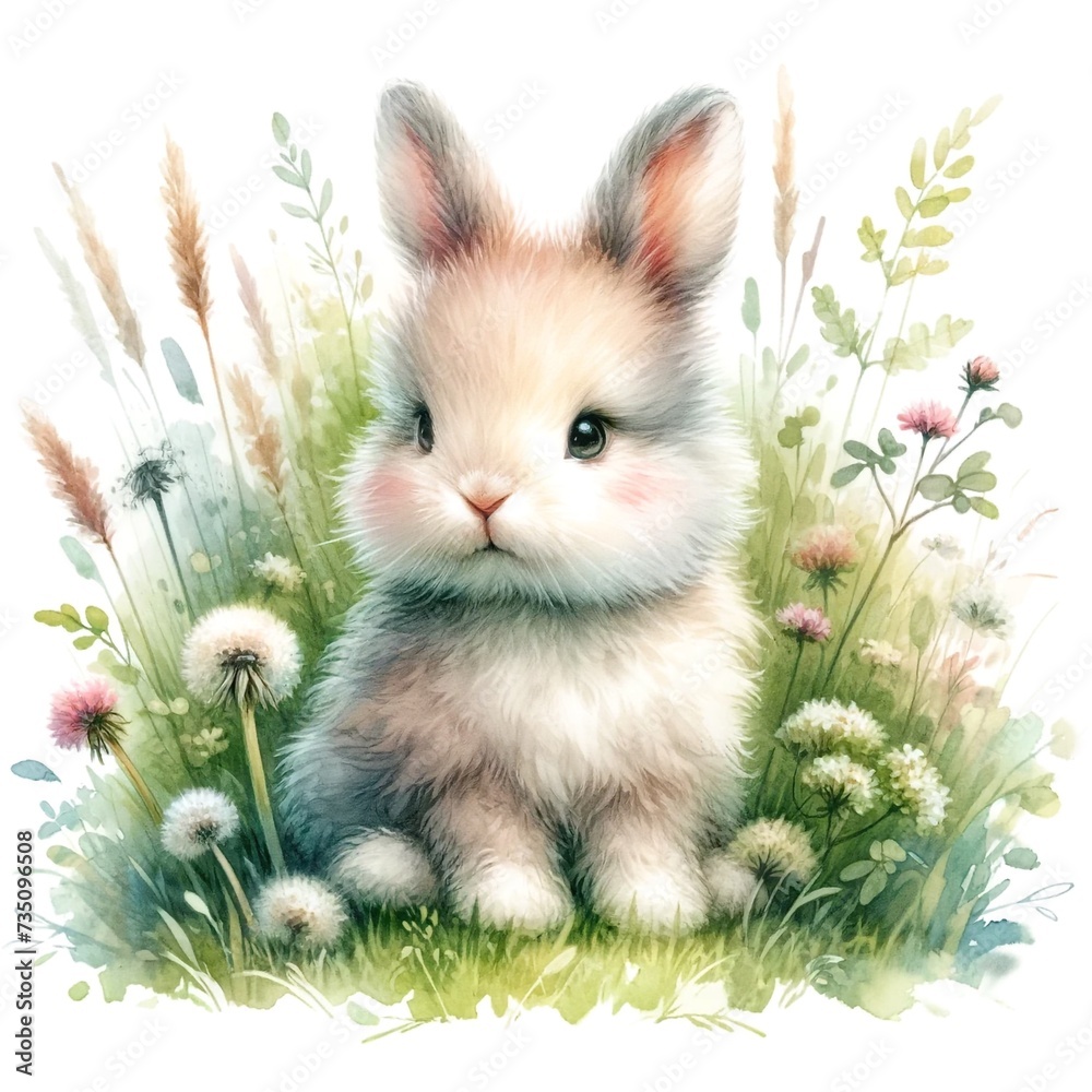 Poster whimsical bunny illustration created with generative ai technology