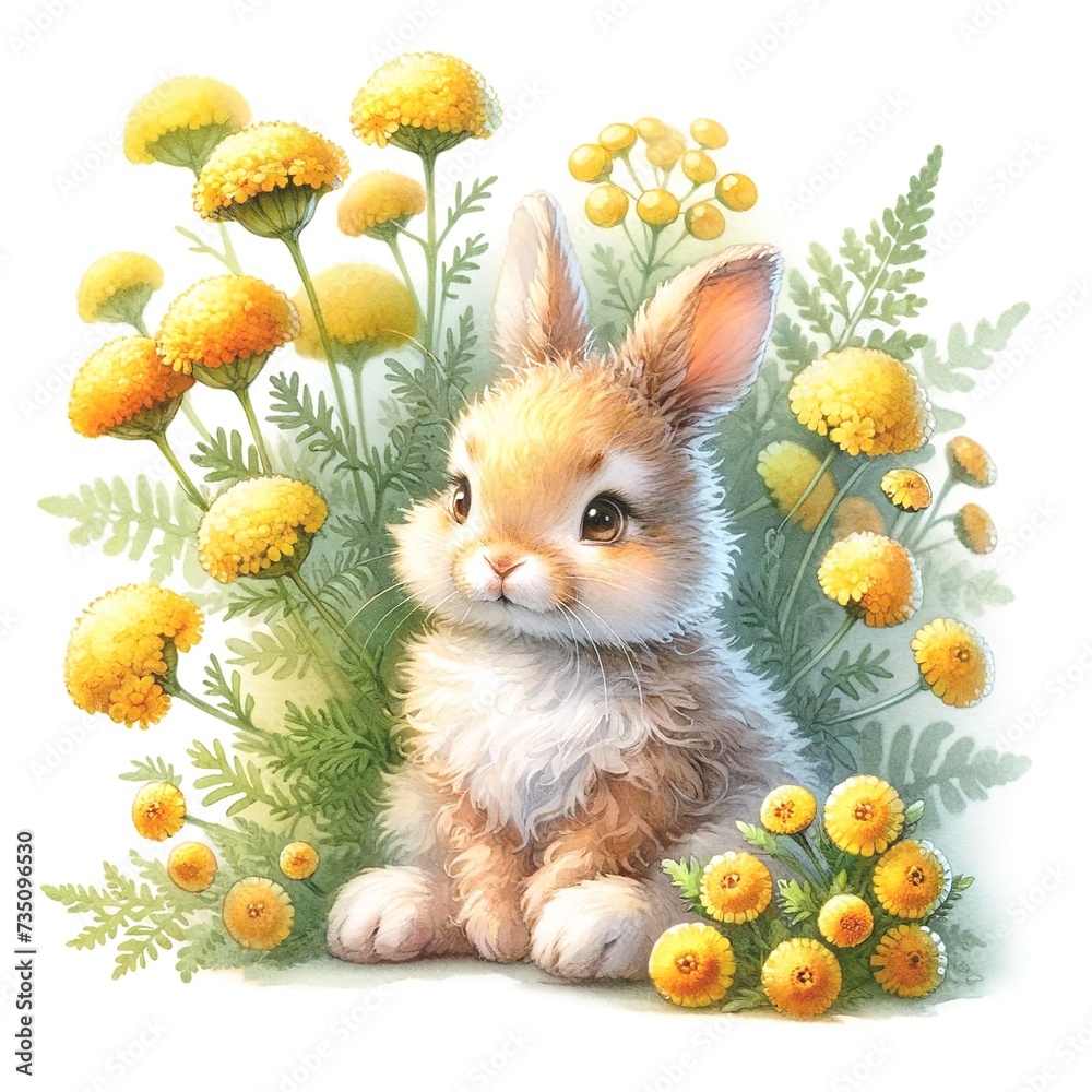Poster whimsical bunny illustration created with generative ai technology