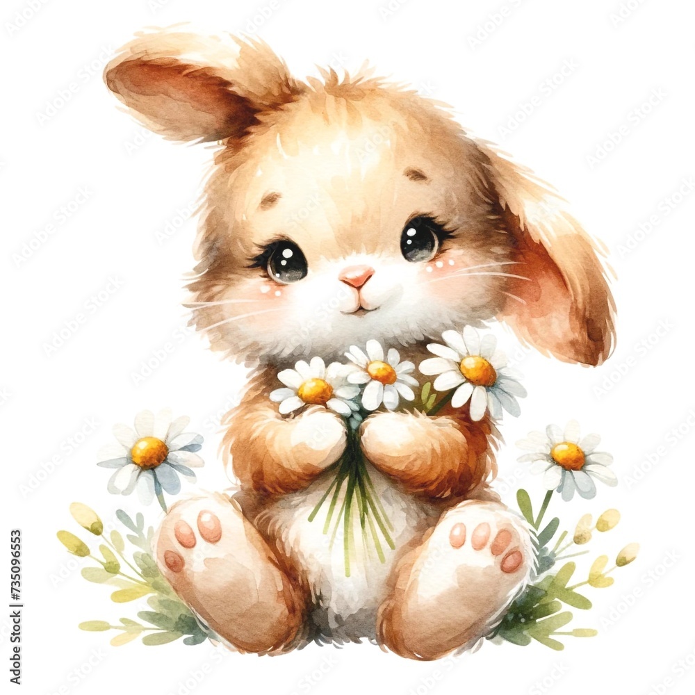 Poster whimsical bunny illustration created with generative ai technology