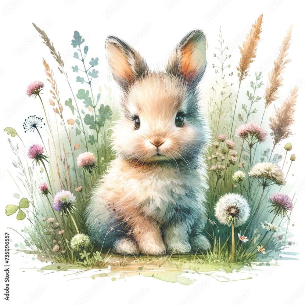 Poster whimsical bunny illustration created with generative ai technology