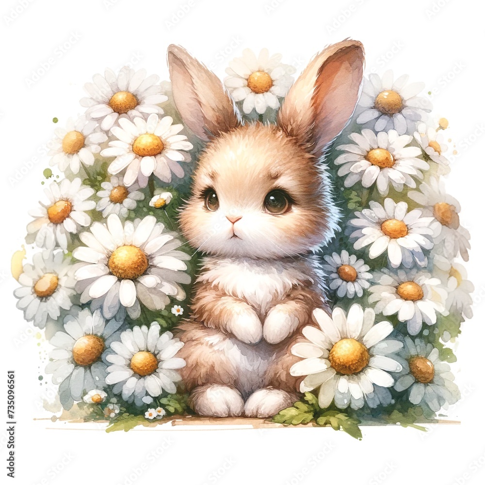 Poster whimsical bunny illustration created with generative ai technology