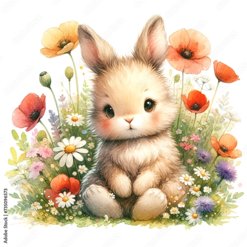 Poster whimsical bunny illustration created with generative ai technology