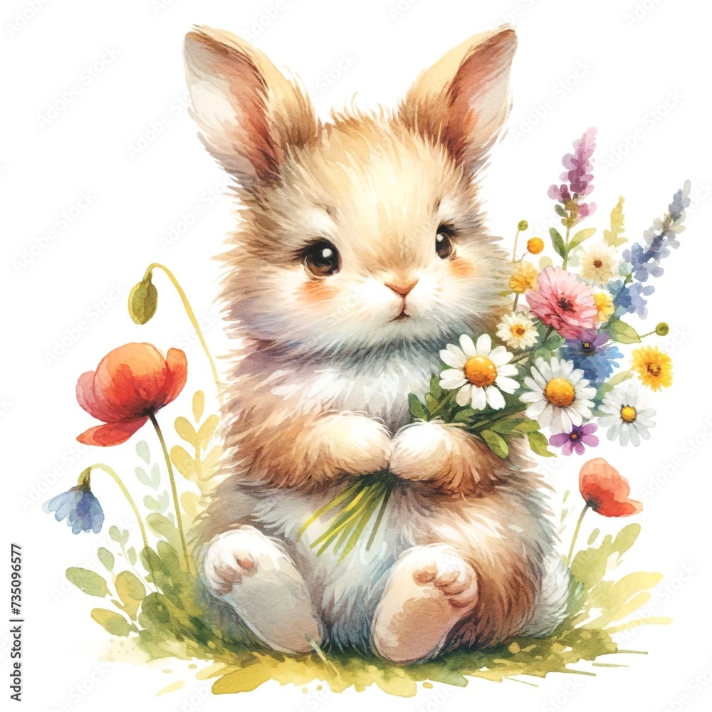 Poster whimsical bunny illustration created with generative ai technology