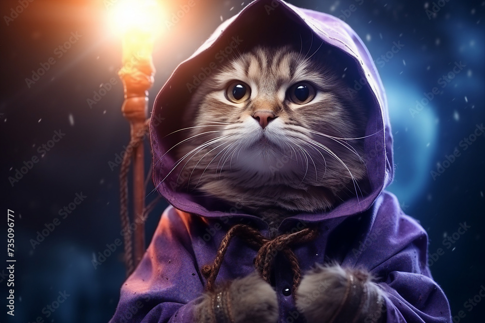 Wall mural digital generative ai collage image of beast creature powerful wizard with cat face in cloak