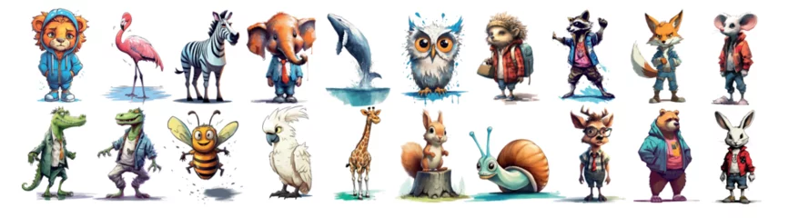 Foto auf Alu-Dibond Whimsical Gathering of Anthropomorphic Animals: A Vibrant Vector Illustration of Various Creatures in Human © Zaleman