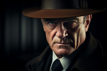 Old fashioned detective or mafia man woman in retro style hat Generative AI picture portrait