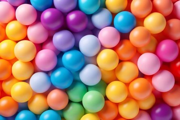 Fototapeta na wymiar Many rainbow gradient random bright soft balls background. Colorful balls background for kids zone or children's playroom. Huge pile of colorful balls in different sizes. Vector background