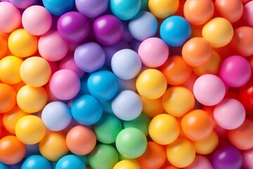 Obraz premium Many rainbow gradient random bright soft balls background. Colorful balls background for kids zone or children's playroom. Huge pile of colorful balls in different sizes. Vector background