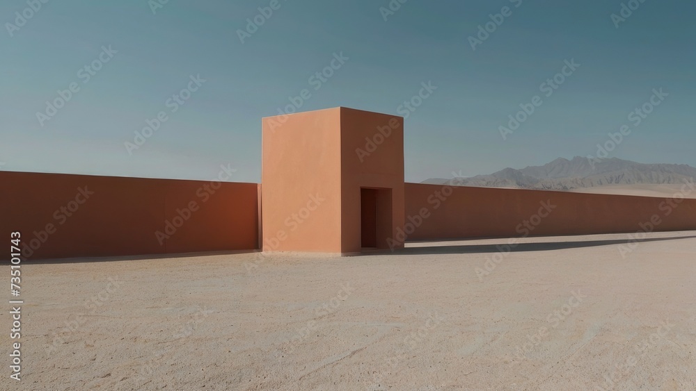 Wall mural minimalist building with clean blue sky