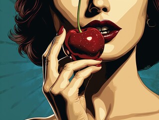 a woman holding a cherry