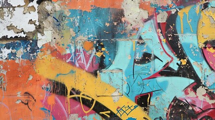 Fragment of colored graffiti painted on a brick wall