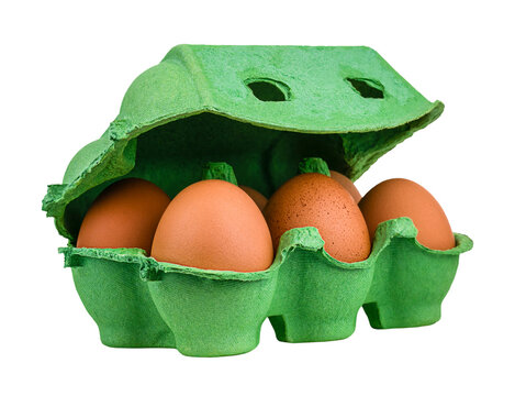 Open green egg box with eggs isolated on a transparent background
