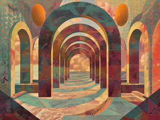 A symphony of intricate geometric patterns creating a captivating mirage set in a uniquely abstract landscape