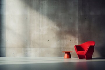Beautiful and stylish with space for text, daylight, modern red chair and concrete wall