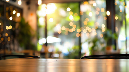 Cafe coffee shop interior abstract blur defocused with bokeh light background - obrazy, fototapety, plakaty