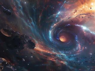 Gigantic wormhole acting as a portal for interstellar travel conveying a sense of mysterious allure and adventure