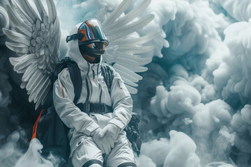 Heaven meets earth An angel decked out in cool streetwear - obrazy, fototapety, plakaty