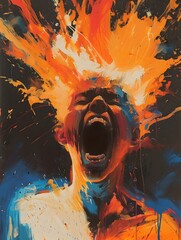 Screaming Man with Colorful Splashes