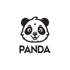 Smiling Cartoon Panda Logo in Black and White With Bold Text Below