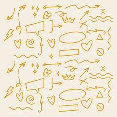 Arrow vector. Hand drawn brush stoke, speech bubble, line, cute doodle glitter pen line elements. vector illustration.