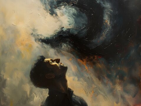Man in Stormy Ocean Seascape
